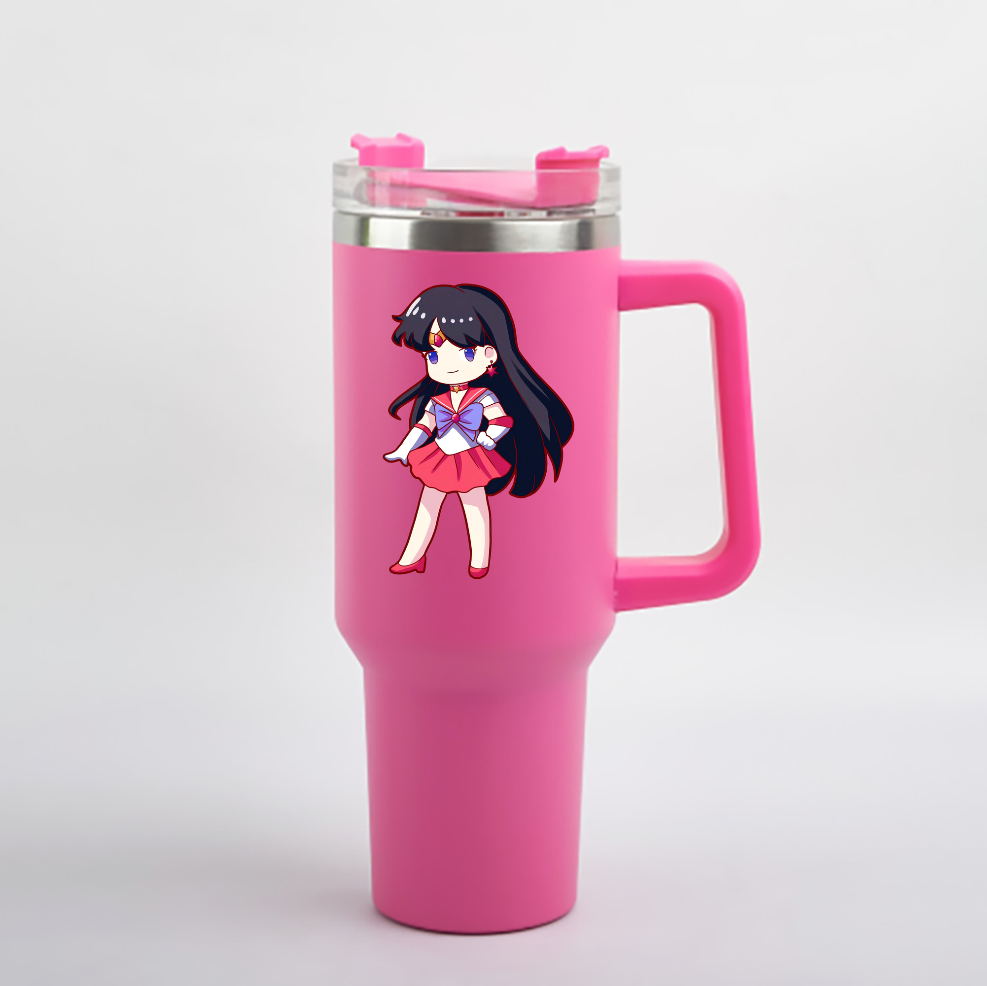 （画像用） 美少女戦士セーラームーン 火野レイ ひの レイ Sailor Moon Hino Rei （セーラーマーズ,Sailor Mars） 1200mL車用タンブラー - クリスタルステッカー（プラスチックストロー付き）